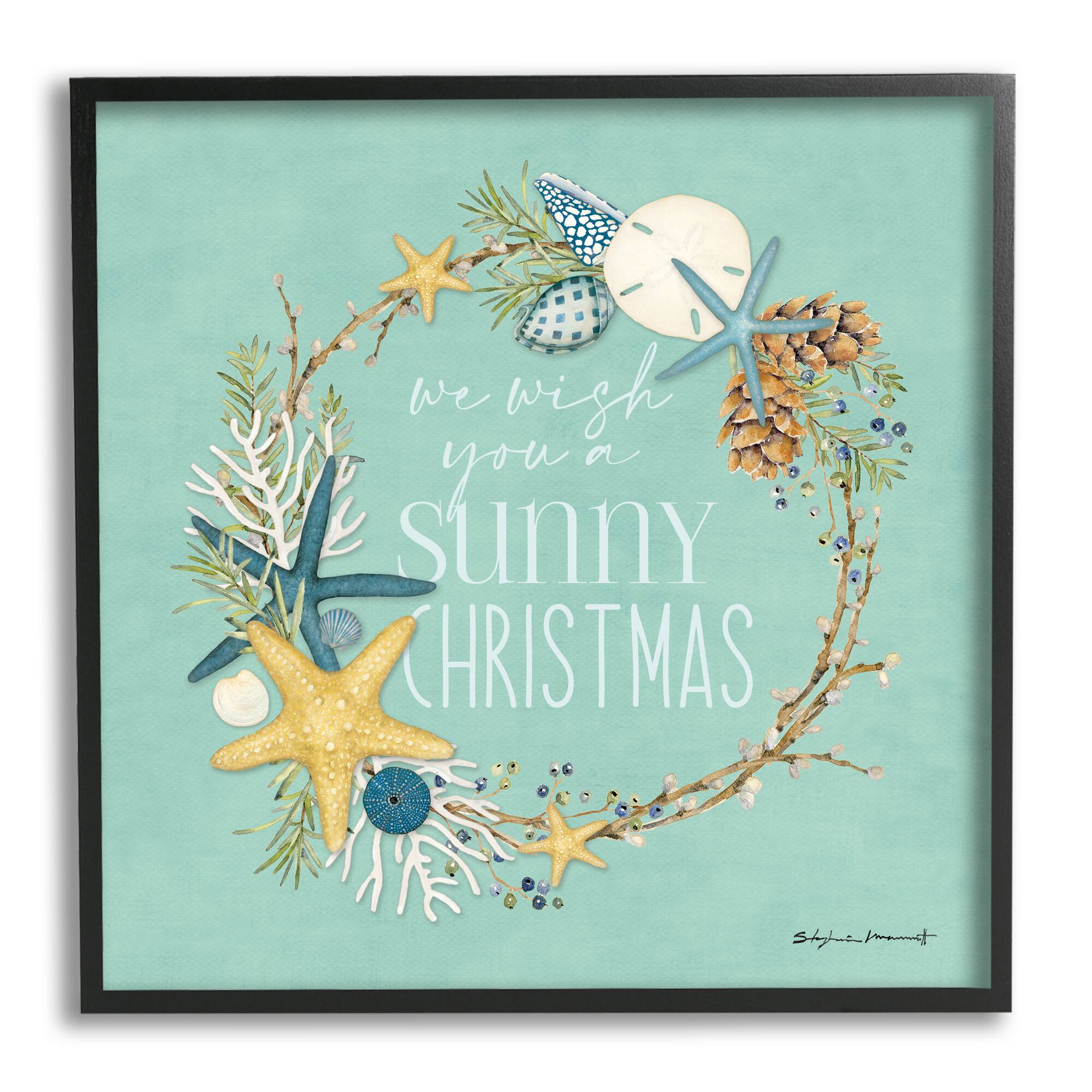 Stupell Industries Wish You A Sunny Christmas Wreath Framed Giclee Art